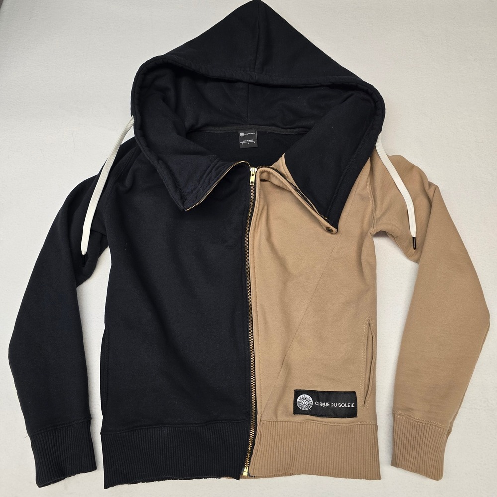 Cirque du Soleil Womens S Full Zip Hoodie Colorblock Black Tan Thick Hoodie